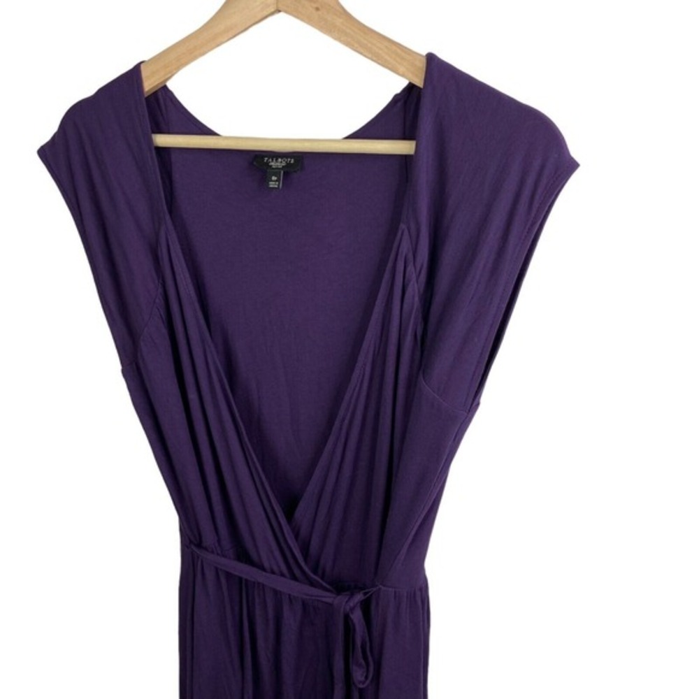 Talbots Wrap Dress Women's Sz Petite 8 Jersey Knit purple Short Sleeve knee lngt - Picture 3 of 5
